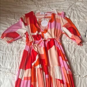 Petal and Pup Red and Pink Midi Dress